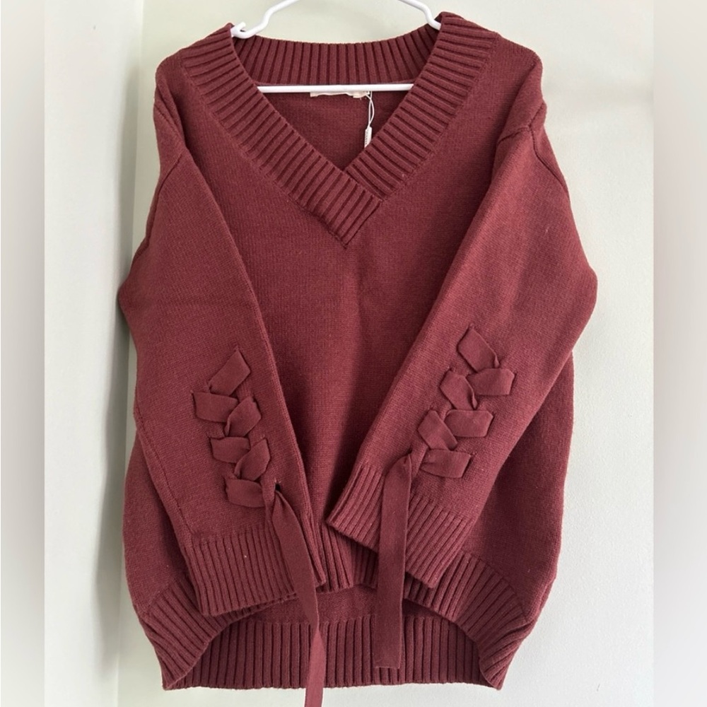 Elegant Burgundy Sweater with Ribbon Details
